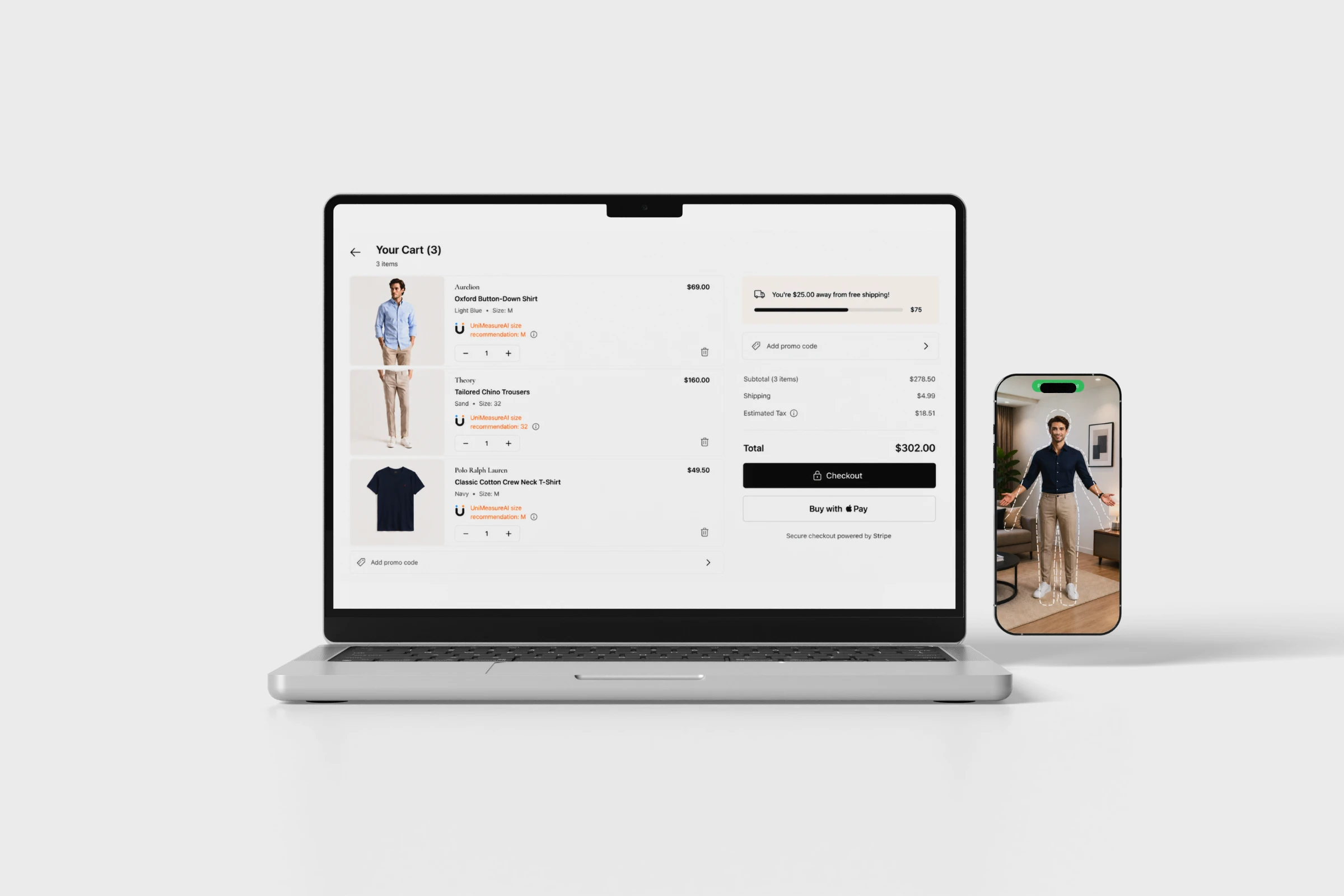 UniMeasureAI size recommendation in shopping cart